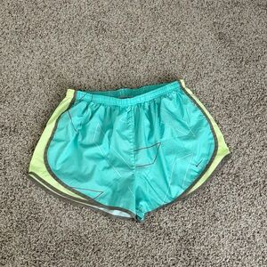 Nike Teal and Lime Women's Athletic Shorts